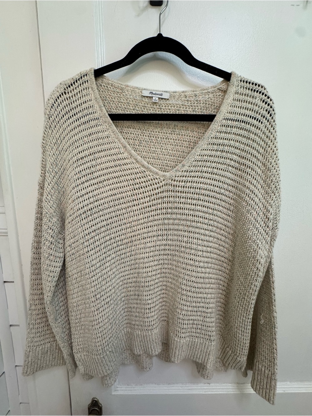 Madewell Beige Open-Knit V-Neck Sweater